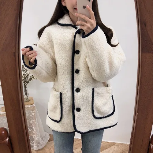 Tataria пальто из искусственной овчины, женская зимняя теплая куртка, женское толстое повседневное пальто из овечьей шерсти для женщин, плюшевое пальто, парки с длинным рукавом - Цвет: Beige