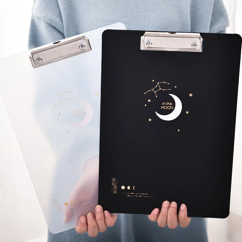 

2Pcs Writing Clip Board PP Material Stars Moon Transparent White Black Meeting Minutes Test Paper Flat Board Office School 72400