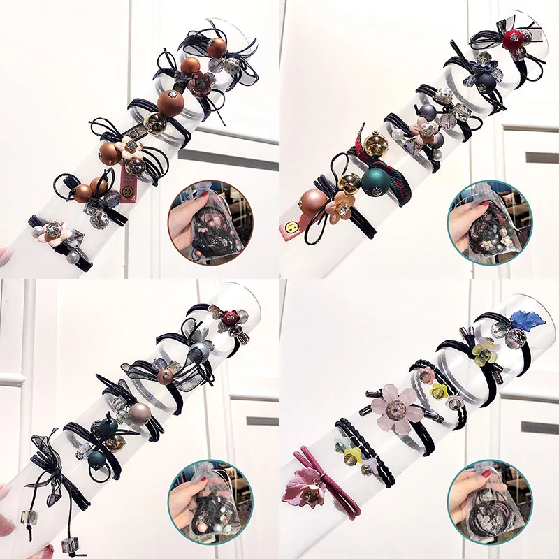 

6pcs/set Women Girls Flower High Elastic Hair Bands Hair Cord Fashion Headband set Scrunchie Ponytail Rubber Hair Accessories