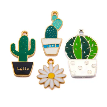 

10pcs Cute Metal Dangle Enamel Cactus Flower Charms For Necklace Earrings Pendant Handmade Jewelry Making DIY Material