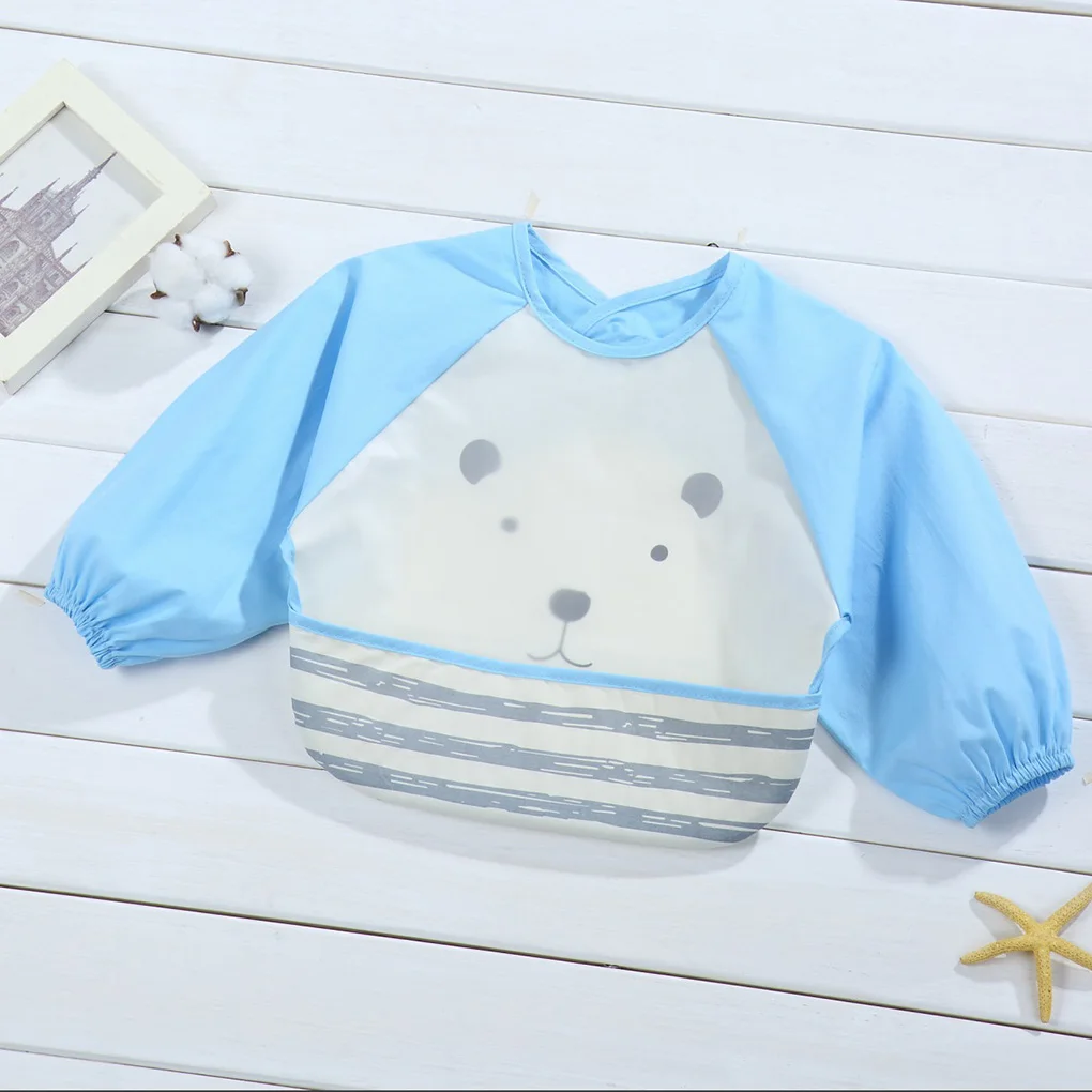 Cartoon Design Baby Bibs Waterproof Girls Boy Feeding Printing Clothes Long Sleeve Unisex Apron