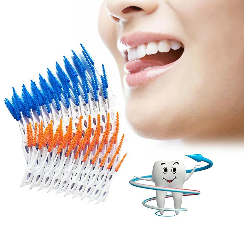 Hot Sale Soft Plastic Dental Flosser Pick Tooth Clean Tool Massage Gums Brush Massage Toothpick Toothbrush Floss 80Pcs