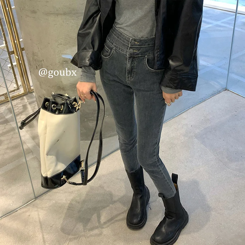 Новинка весна-осень 2021 обтягивающие эластичные узкие джинсы с высокой талией
