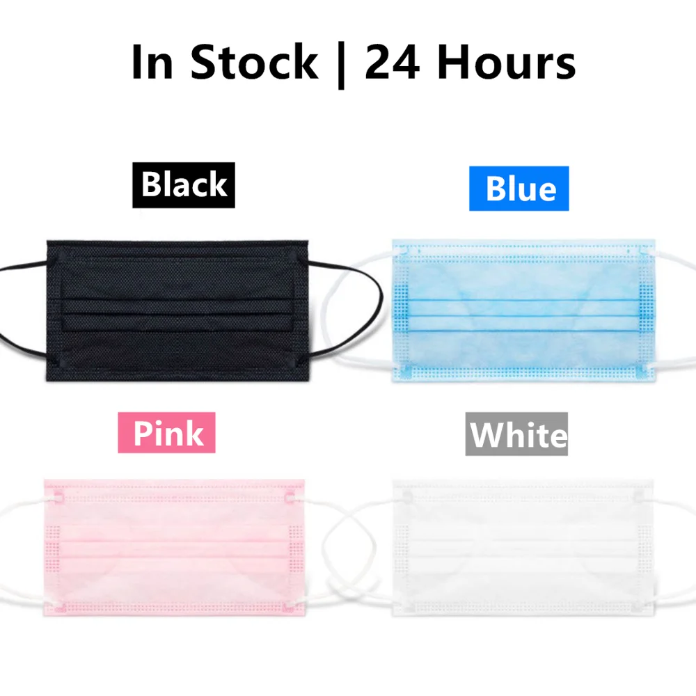 Fast Ship 50pcs Mask Disposable Face Mask Black Nonwove 3 Layer Mouth Mask Filter Anti Dust Breathable Protective Adult Masks