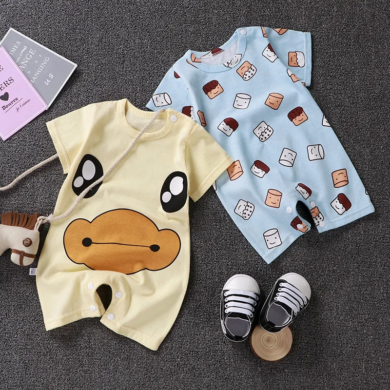 

Summer New Style Baby Pajamas Pure Cotton Short-sleeve Baby Jumpsuit Open File Newborns Romper Crawling Clothes Children Childre