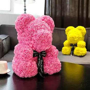 

Rose Bear Teddy Bear with Ribbon Forever Artificial Rose Anniversary Christmas Valentines GiftHF