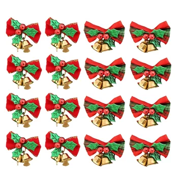 

16 Pack Christmas Bow With Bells Xmas Mini Bowknot Craft Gift Ornament Christmas Tree Hanging Decor