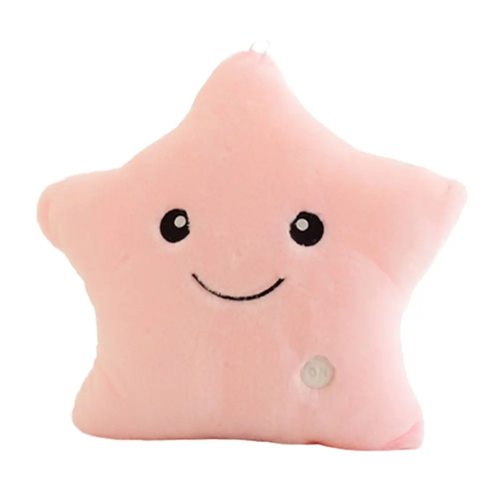 Button glow pink Плюшевый светильник игрушки светящаяся Подушка Звезда Подушка красочная светящаяся плюшевая кукла-подушка светодиодный светильник игрушки подарок для девочки дети - Цвет: Button glow pink