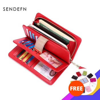 

SENDEFN RFID Blocking Multi-card Slots Women Clutch Leather Wallet Women Zipper Purse Strap Money Purse For iPhone 11 5218-5