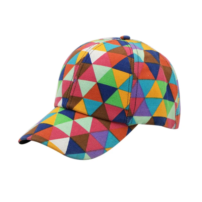 

Spring and Summer Colorful Rainbow Rhombus Cotton Baseball Cap