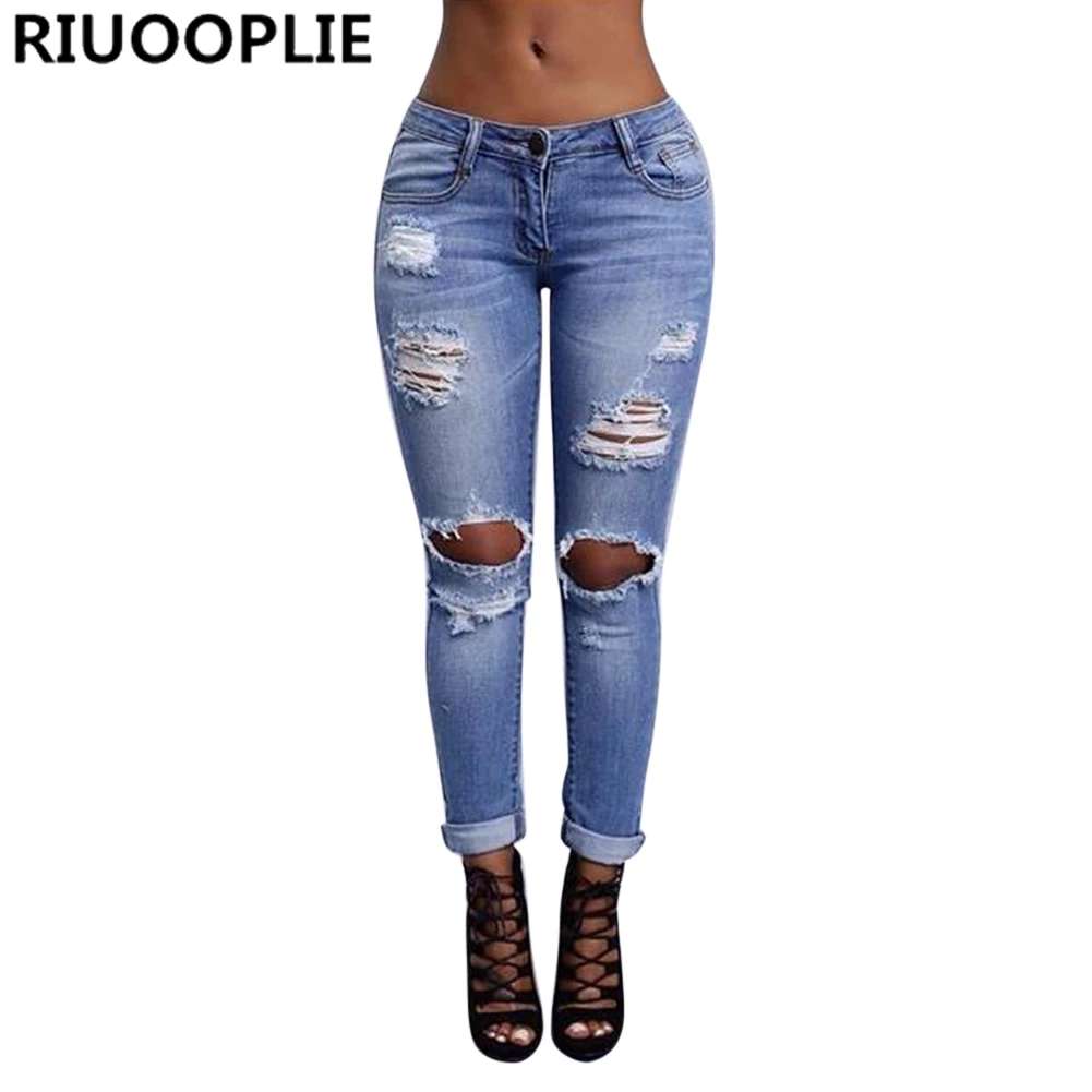 RIUOOPLIE, новинка, лето, Осень, модные, женские, тянущиеся, Дырявые, бойфренд, узкие брюки, ноги, брюки, повседневные, длинные джинсы, эластичные, повседневные джинсы