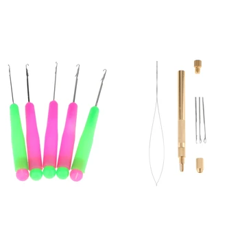 

10pcs Hair Extensions Kit, Ventilating Latch & Pulling Hook 3 Sizes Needles and Holder Kit Making Lace Wig Beads Rings Threader
