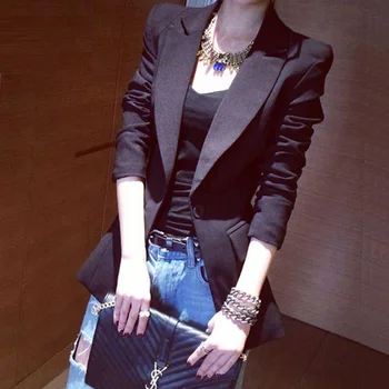 

Women Blazer jacket 2019 Long Sleeves Single Button Casual Solid Blazer High Quality Ladies Jacket Blazer Feminino Slim Coat