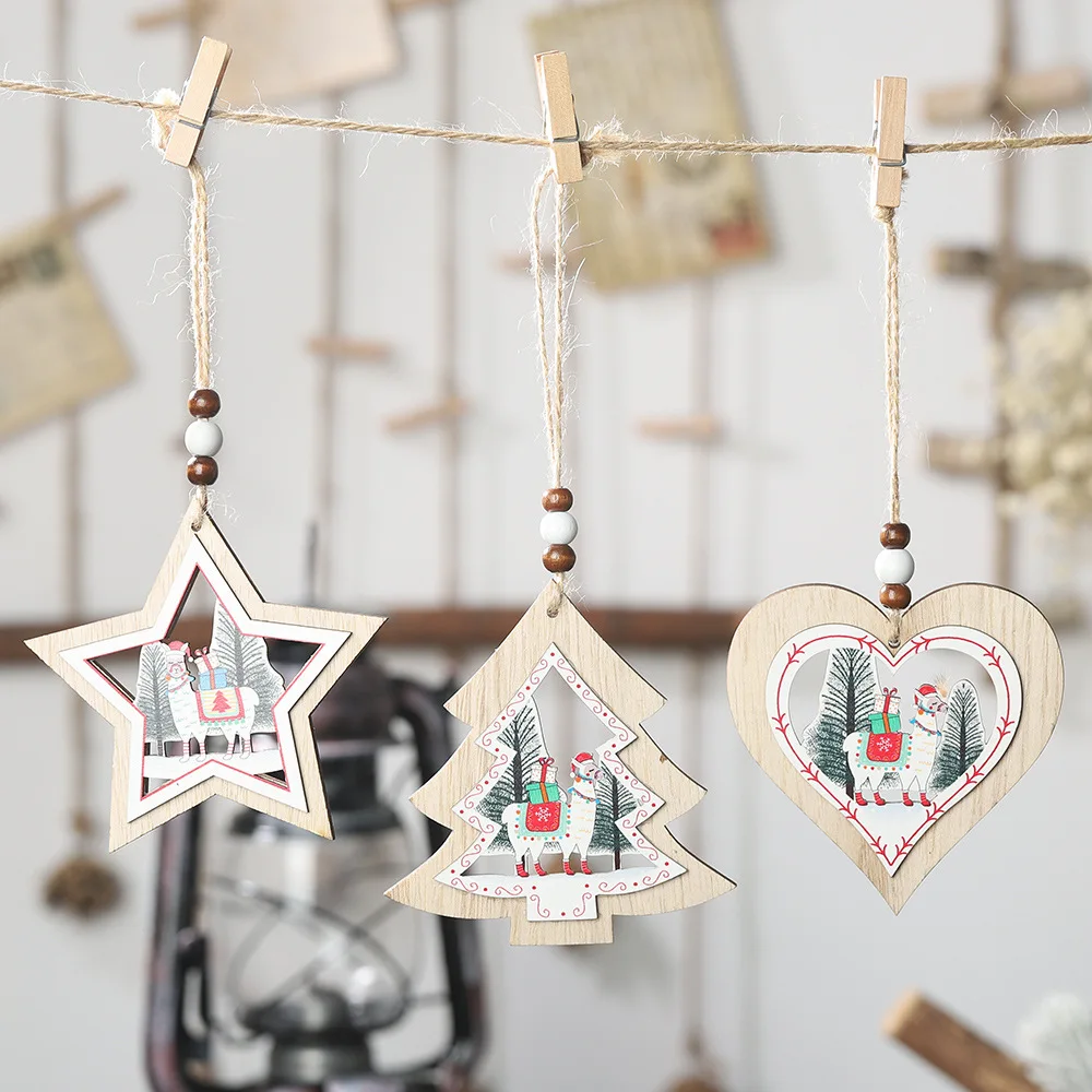 Креативное украшение для дома Рождественская елка полый деревянный подвесной кулон лама Альпака автомобильные рождественские украшения Висячие украшения