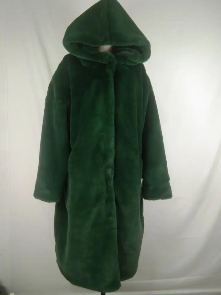 Прошитой подошве; теплые зимние плюшевые тапочки с мехом пальто Для женщин, модная зимняя куртка с капюшоном и свободные пальто с искусственным мехом Для женщин теплая плотная длинная куртка C мехом женские kamizelka futerko 30 - Цвет: Dark green