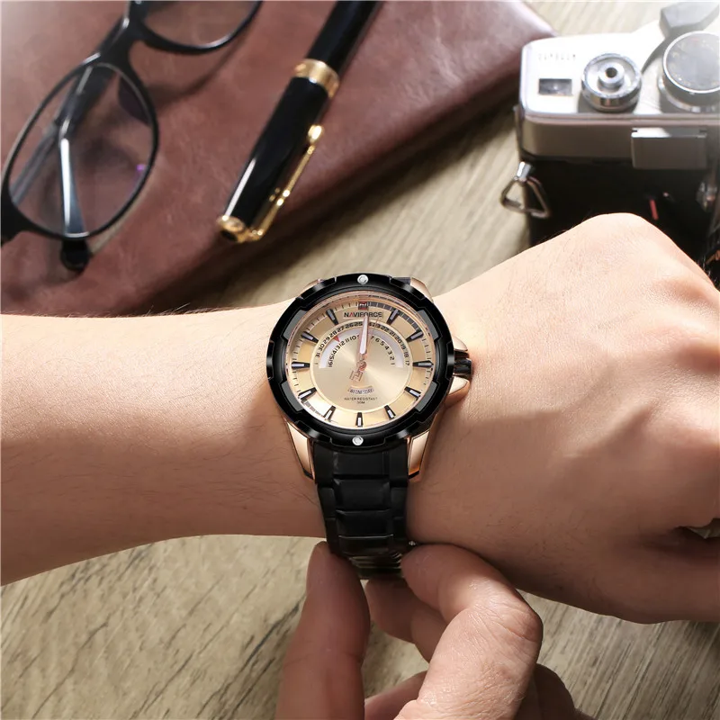 

Xiang naviforce New Style Unique Dial Design Men Steel Belt Waterproof Quartz Sports Watch 9121