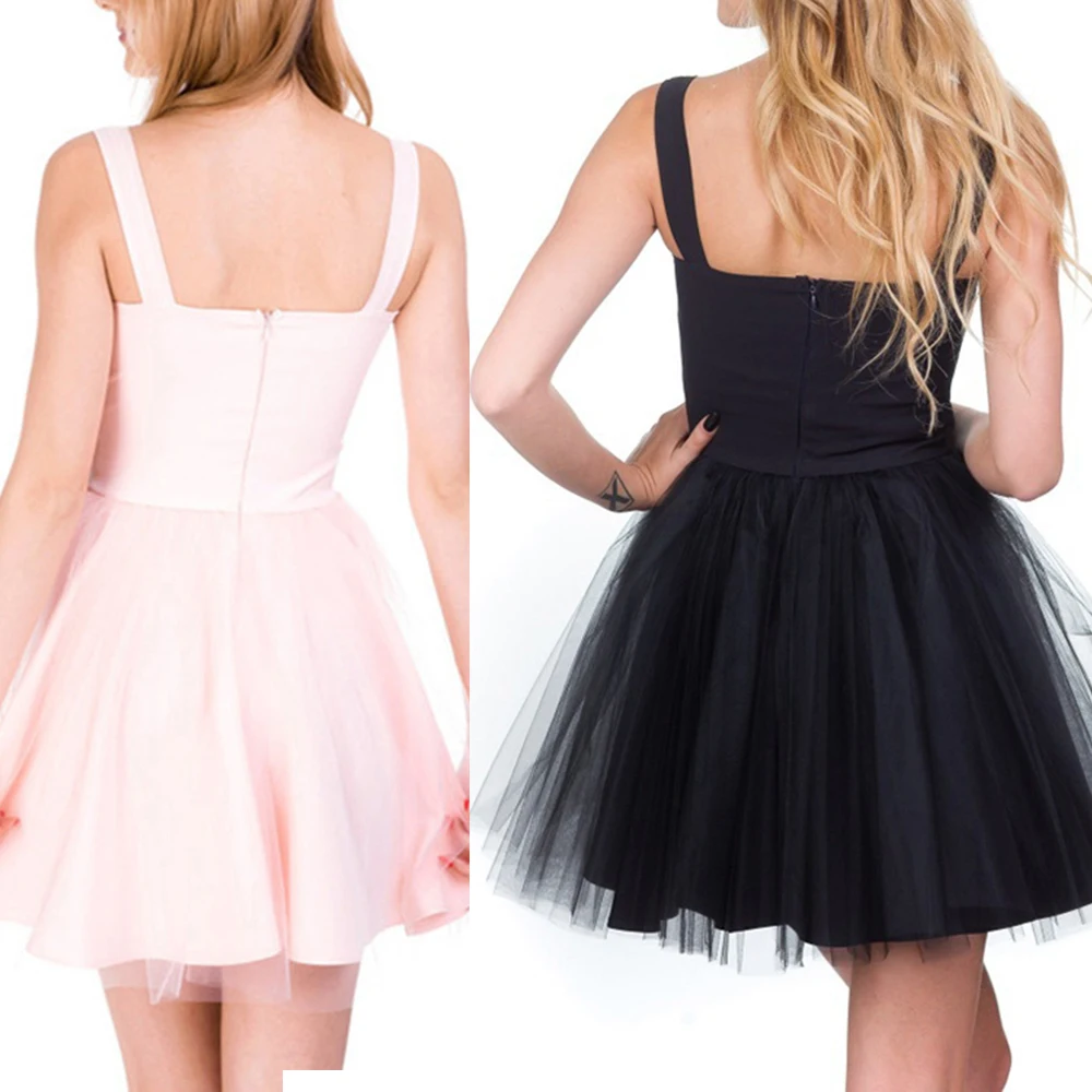 

New Women Wedding Prom Evening Party Cake Tulle Dress Solid Color High Waist Mesh Layer Pleated Swing Sling Tutu Dresses