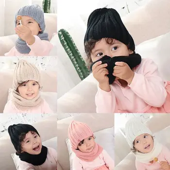 

THINKTHENDO Infant Baby Crochet Knitted Hat Infinite Scarf Set Soft Neck Warmer Cap 0-3 Year