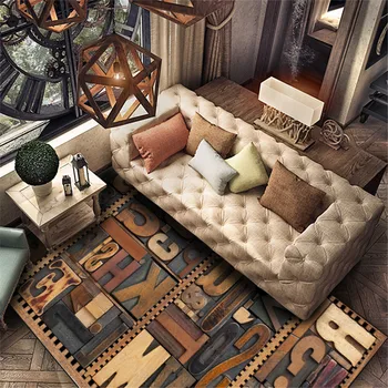

Vintage Carpet 3D Printing Imitation Wood Design ABC Letter Crystal Fleece Carpet Living Room Brown Mat For Balcony Beside Rugs