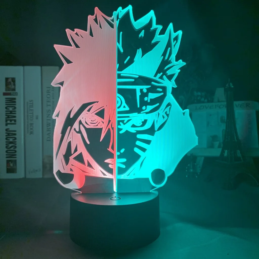 

3d Illusion Led Night Light Half Face Naruto Uzumaki and Sasuke Uchiha for Bedroom Decor Light Cool Anime Gift 3d Lamp Hit Color