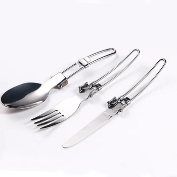 

Outdoor camping picnic tableware travel folding tableware three-piece set stainless steel folding knife fork spoon