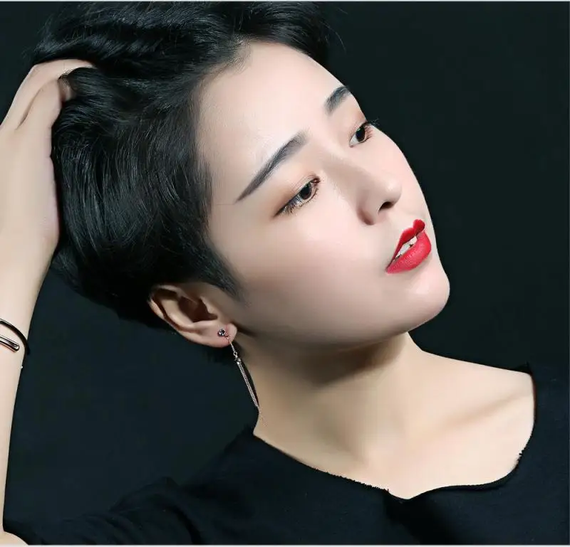 Oumart women's stud earrings Simple personality Mini five-pointed star with diamonds Long tassel korea | Украшения и