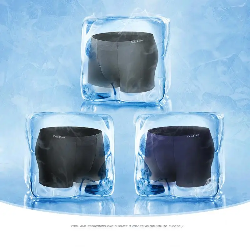 Sexy men underwear Boxer shorts Ice silk u convex soft sexy kilot male men's underpants 3pcs Gay underwear - Цвет: Хаки