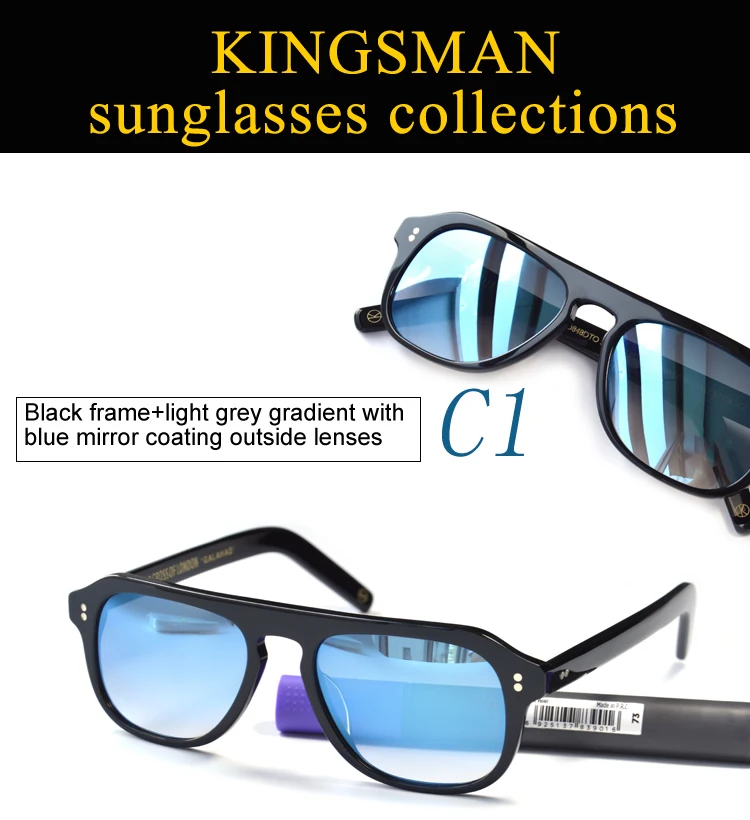 Kingsman, солнцезащитные очки, модные, пилот, солнцезащитные очки, мужские, ручной работы, ацетат, светильник, зеркальное покрытие, выцветает, полная оправа
