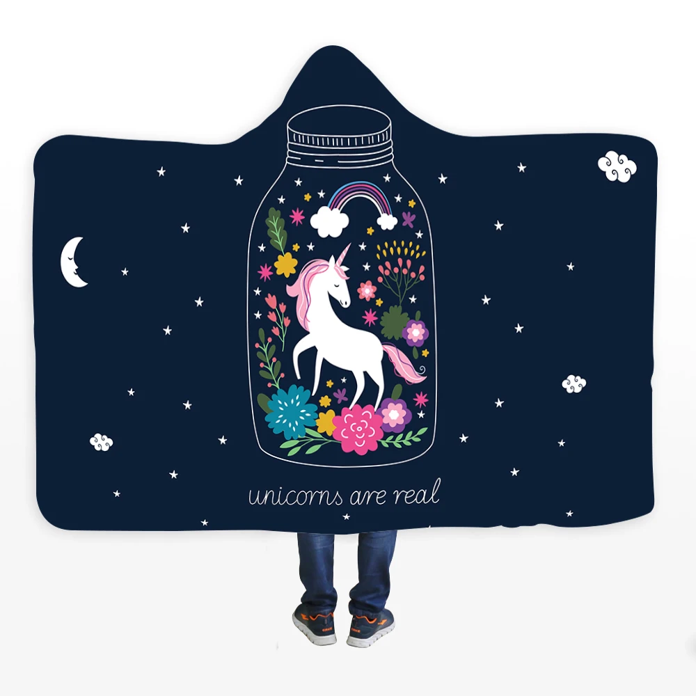 1 шт. одеяло с капюшоном с принтом единорога очень теплый мягкий плащ-одеяло s для взрослых и детей диван-кровать путешествия носимые пледы одеяло