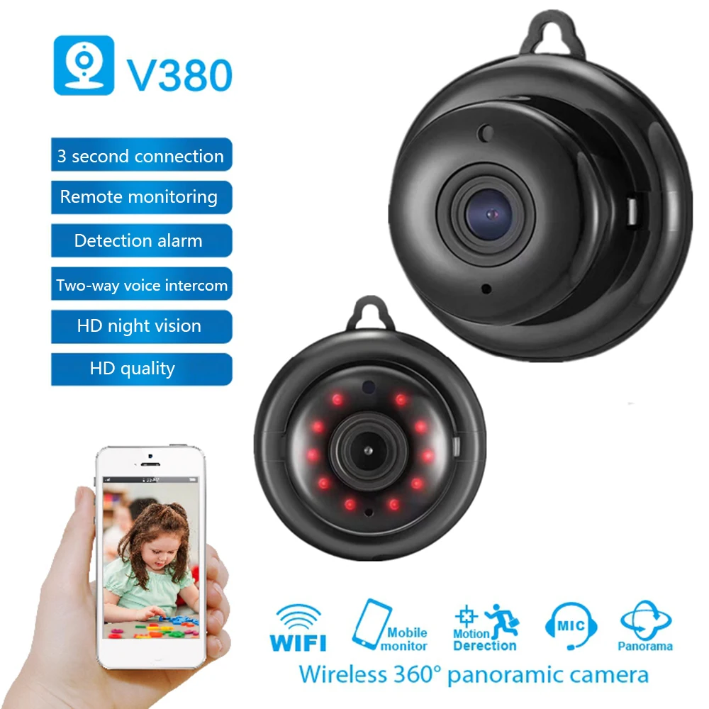 V380 экшн-камера с Wi-Fi 960P HD IP Камера Беспроводной инфракрасный Ночное видение Обнаружение движения 2-полосная аудио отслеживание движения для домашней безопасности