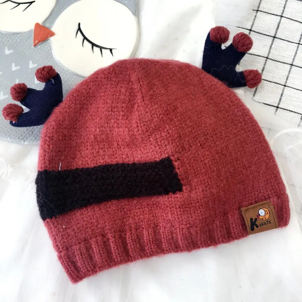 Детская шапка Skullie Beanies для мальчиков и девочек, зимняя шапка с рождественским рисунком лося, роговыми ушами, теплые эластичные модные аксессуары