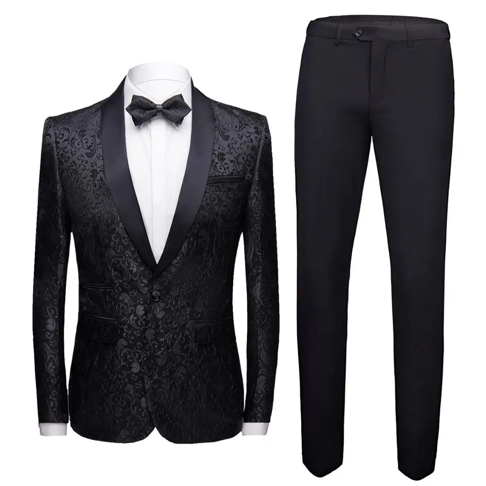 Black suit YUSHU роскошный Мужской Жаккардовый Свадебный костюм шаль с отворотом на одной пуговице мужские костюмы деловые официальные куртка, смокинг, костюм Homme Mariage - Цвет: Black suit