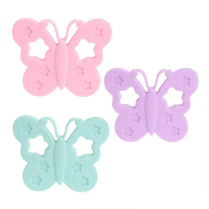 Baby Butterfly Silicone Teethers Sensory Toys Silicone Chew Teether Pendant Necklace Charms DIY Nursing Accessories BPA Free