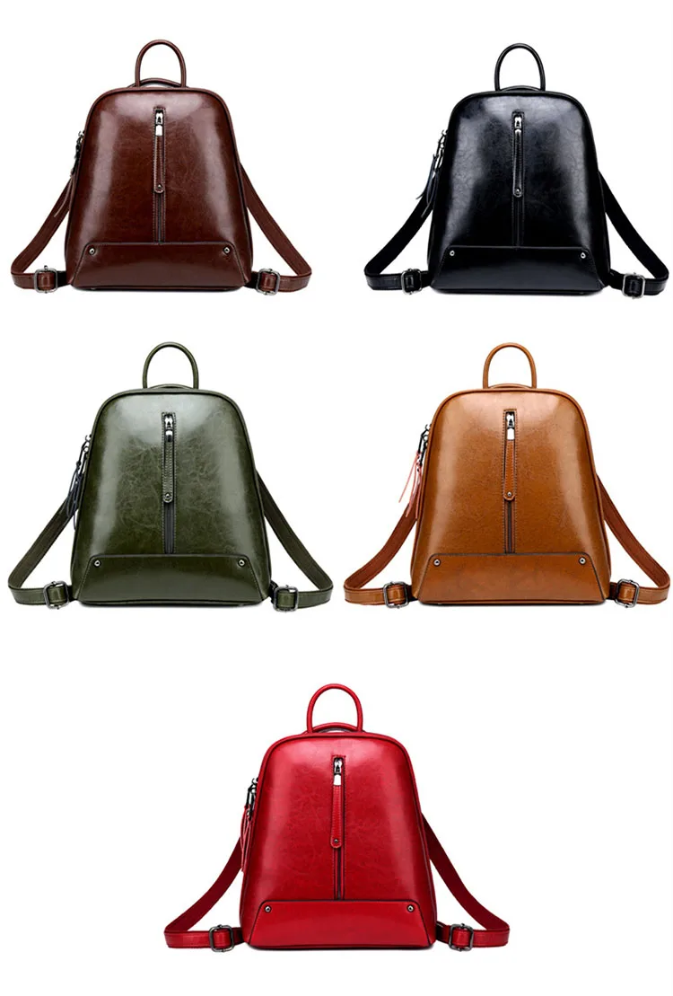 JVZD New Style Women Backpack，Split Leather Cowhide School Bags Girls，Oil Wax Rivet Travel Backpack