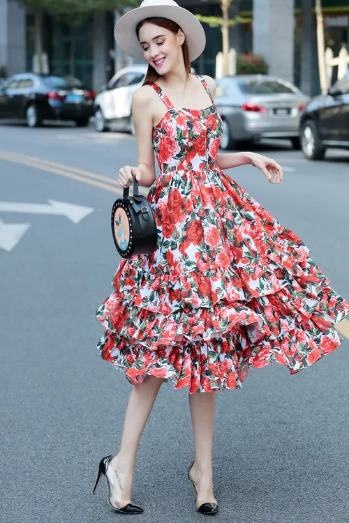 Vestidos elegantes модное дизайнерское бальное платье, женское пляжное платье на тонких бретелях с открытой спиной и цветочным принтом