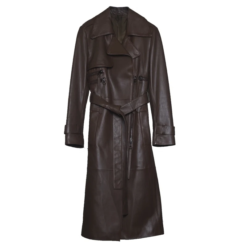 Женская Длинная ветровка из натуральной овечьей кожи весна осень|Кожаные куртки|