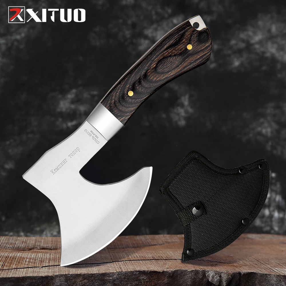 XITUO Full Tang Sharp Axe Kitchen Bone knife Camping Survival Knife Stainless Steel Tomahawk Outdoor Tools Hunting Hammered | Дом и сад