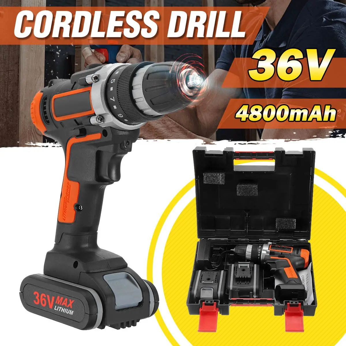 

Doersupp 36V Electric Screwdriver Lithium Battery Rechargeable Parafusadeira Furadeira Multi-function Cordless Drill Power Tools