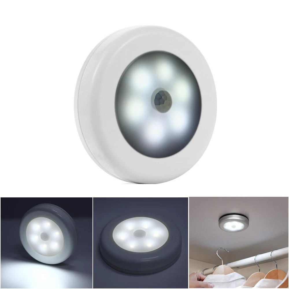 

6 LED PIR Motion Sensor Night Light Under Cabinet Kitchen Bedroom Wireless Magnetic Adhesive Closet Light Sensor Stair Lamp