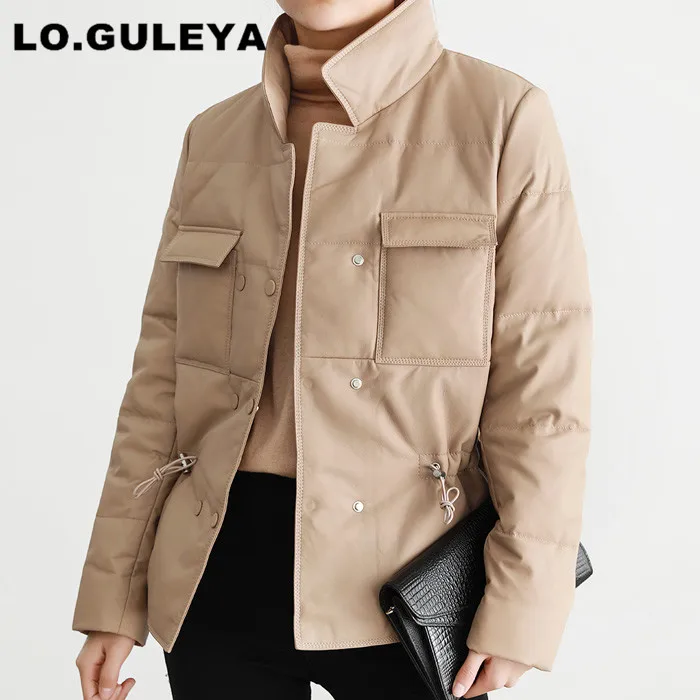 Женский пуховик из натуральной овечьей кожи тонкий теплый двубортный Пуховик F948