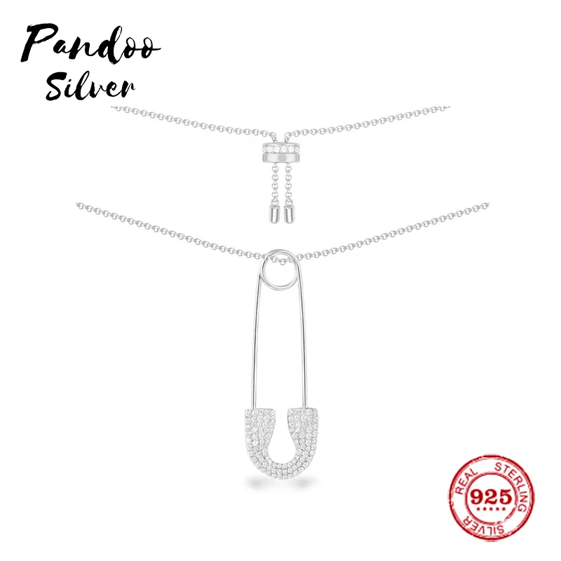 

Fashion Charm Sterling Silver Copy 1:1 Copy,Adjustable Silver Safety Pin Pendant Necklace Women Monaco Jewelry Gift With Logo