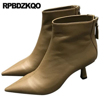 

waterproof 2019 autumn short boots fashion winter high heel pointed toe ankle luxury brand shoes women fall stiletto pointy fur