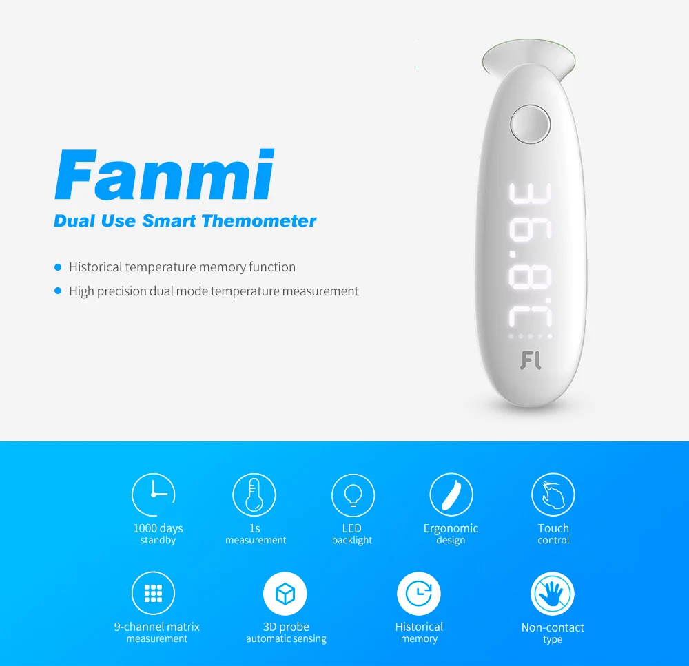 Xiaomi Fanmi Dual use Smart Ear/лоб Themometer светодиодный Медицинский цифровой дисплей монитор температуры минималистичный дизайн#3