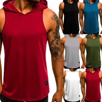 

2020 Men's Fashion Hooded Tank Tops Hoodie Sleeveless Tops Male Bodybuilding Workout Tank Top Muscle Fitness Gym Clothing Summer