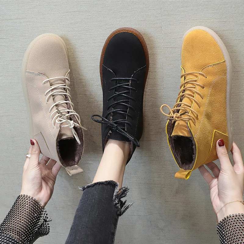 

2019 autumn and winter new literary retro style wild high-top lace-up casual lazy flat shoes women