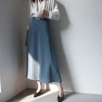 

Women's Summer Skirt Korean Style Satin Vintage High Waist Ankle Length A-Line Skirts Womens Faldas Mujer Moda
