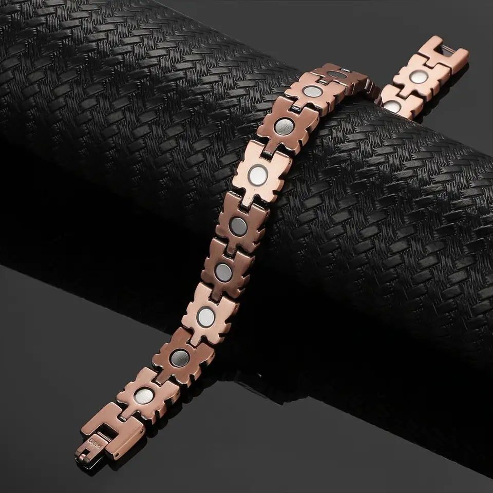 YINOX 2 Braccialetti Magnetici In Puro Rame 99,9% Per Uomo E Donna - Con 8 Forti Magneti Per Sollievo Da Artrite, Tunnel Carpale E Tensioni Muscolari. Regolabili, Ipoallergenici, Design Intrecciato Tritono. Regalo Perfetto Per Festa Della Mamma, Compleanno. - 4