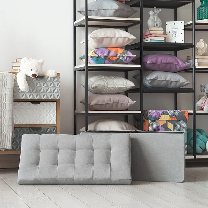 Delhi-obuvnitsa Delicatex Gray Home Soft Comfort Folding Multi-function Storage Box with Lid Organizer Comfortable Ottoman for Children Footrest Fabric Small Chair Living Room Hallway Furniture Tabouret free shipping pu foot square stool with storage space living room ottoman children stool kids storage box footrest