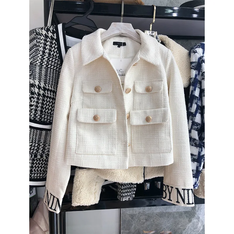 White coat TVVOVVIN однотонная, с приметанными оборками, с буквенным манжетом, однобортное короткое пальто для женщин, Повседневная мода, Осень-зима, новинка, F209 - Цвет: White coat
