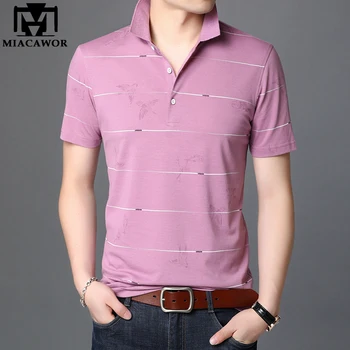 

2020 New Men Business Casual Polo shirts Fashion Striped Cotton Tee shirt Homme Slim Fit Short-sleeve Polo Shirt Male T861